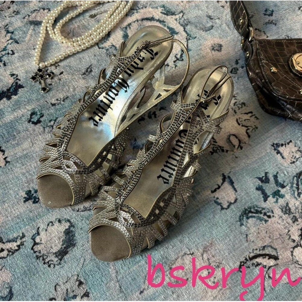 Vintage 2000s Lady Couture heels with silver rhinestones.